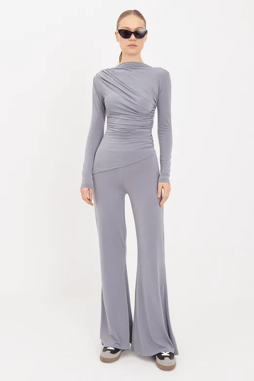 Bayan Gri İspanyol  Paça Pantolon - BSL