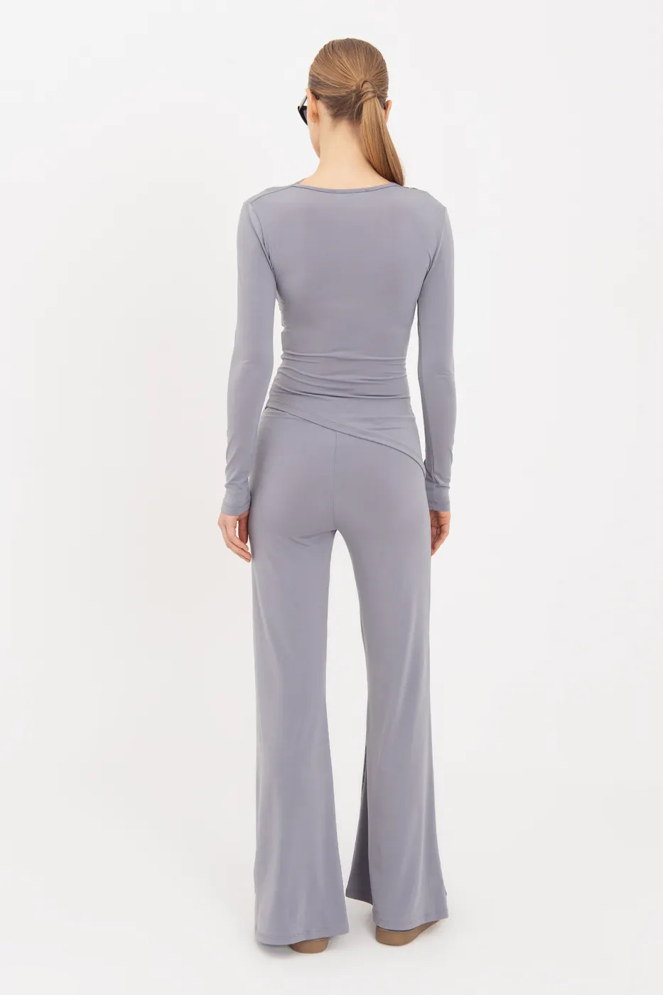 Bayan Gri İspanyol  Paça Pantolon