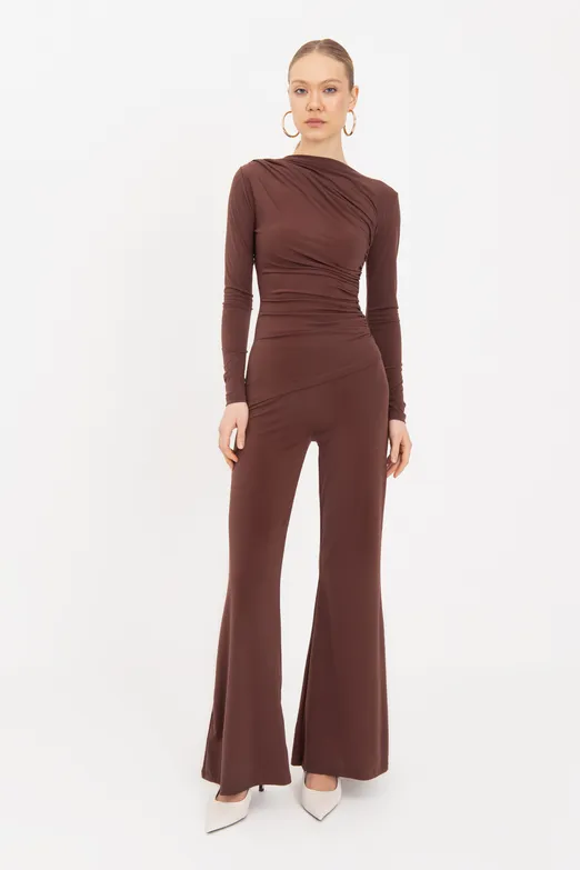 Bayan Kahverengi İspanyol  Paça Pantolon - BSL