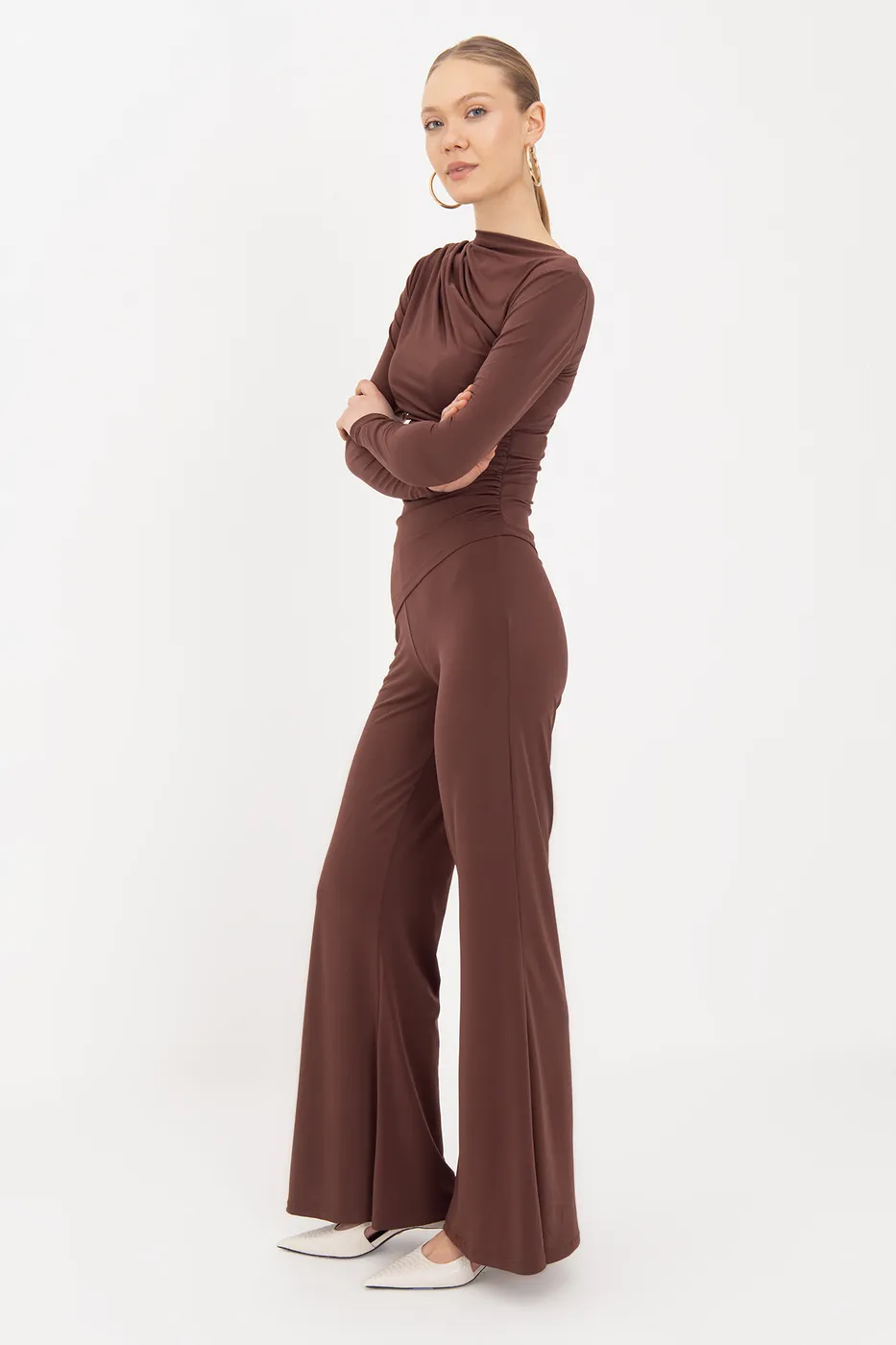 Bayan Kahverengi İspanyol  Paça Pantolon