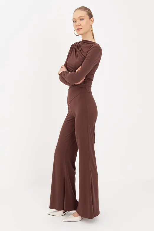 Bayan Kahverengi İspanyol  Paça Pantolon - BSL