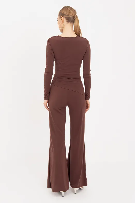 Bayan Kahverengi İspanyol  Paça Pantolon - BSL