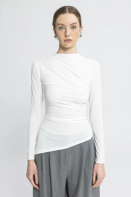 Bayan Ekru Drapeli Top - BSL