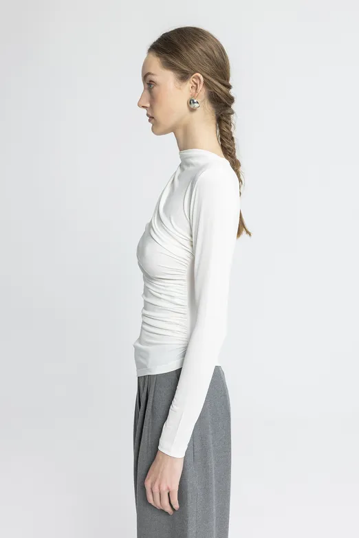 Bayan Ekru Drapeli Top - BSL