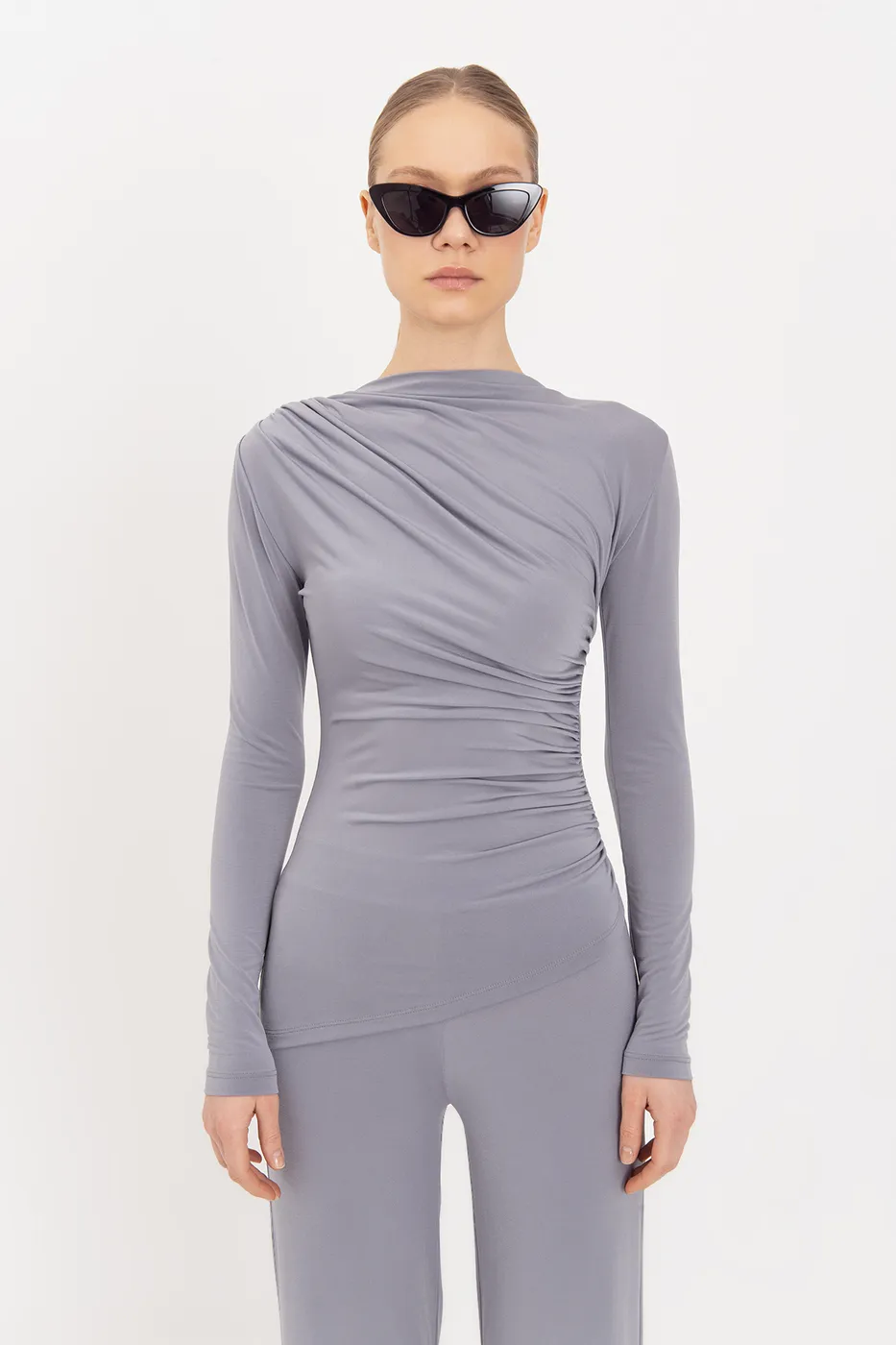 Bayan Gri Drapeli  Top