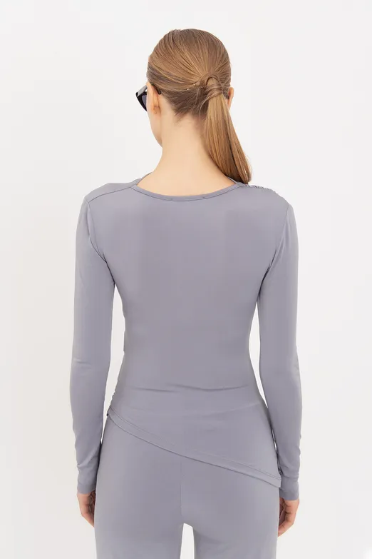 Bayan Gri Drapeli  Top - BSL