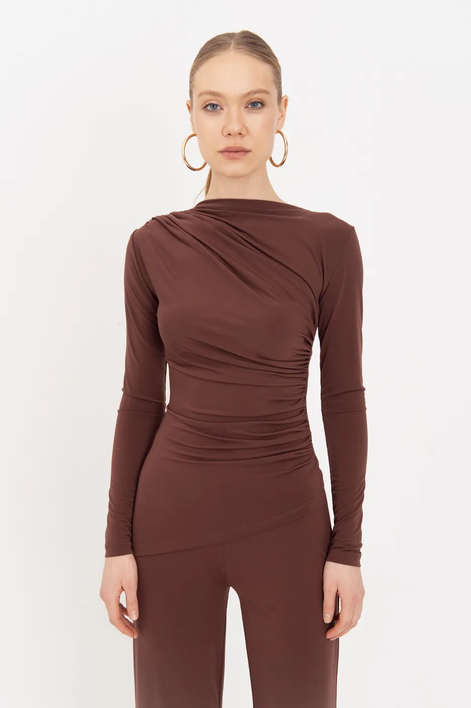 Bayan Kahverengi Drapeli  Top