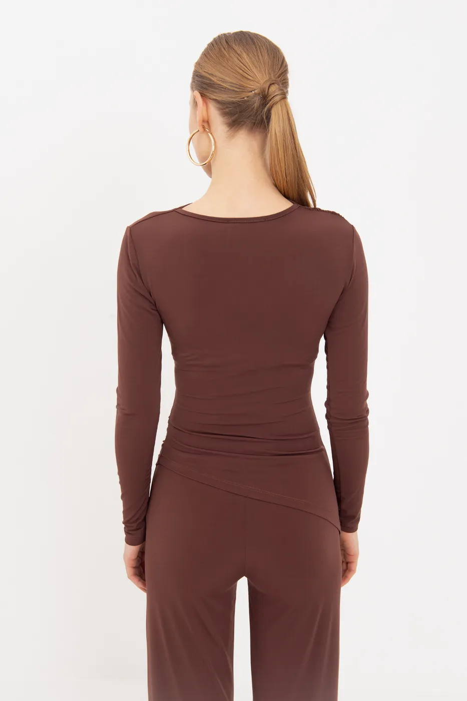 Bayan Kahverengi Drapeli  Top