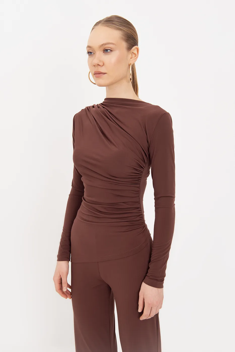 Bayan Kahverengi Drapeli  Top