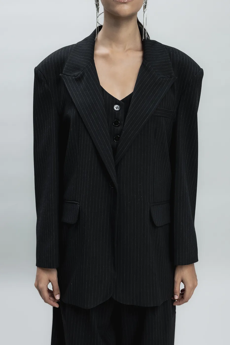 Bayan Siyah Kruvaze Blazer Ceket