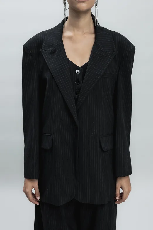 Bayan Siyah Kruvaze Blazer Ceket - BSL
