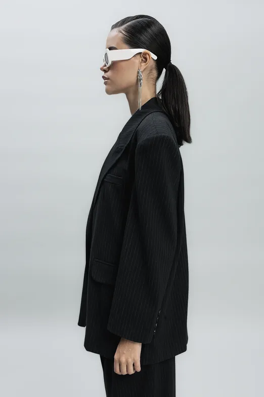 Bayan Siyah Kruvaze Blazer Ceket - BSL