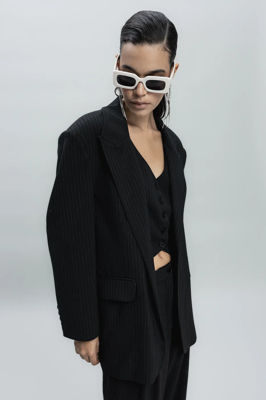 Bayan Siyah Kruvaze Blazer Ceket