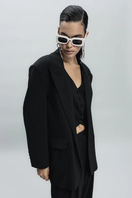 Bayan Siyah Kruvaze Blazer Ceket - BSL