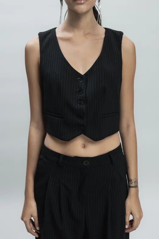 Bayan Siyah Crop Fit Yelek - BSL