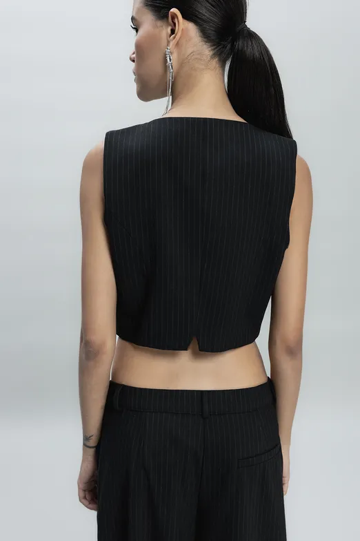 Bayan Siyah Crop Fit Yelek - BSL