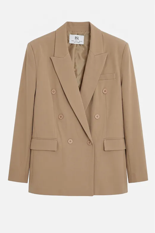 Bayan Bej Kruvaze Blazer Ceket - BSL