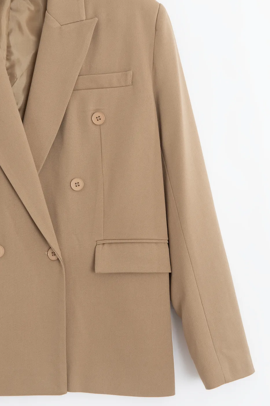 Bayan Bej Kruvaze Blazer Ceket