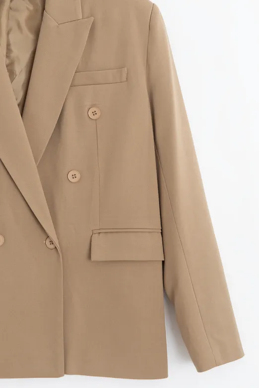 Bayan Bej Kruvaze Blazer Ceket - BSL