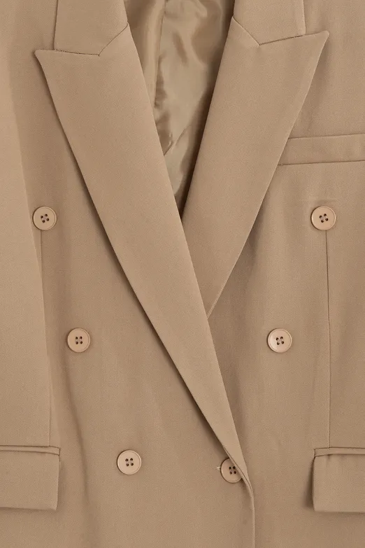 Bayan Bej Kruvaze Blazer Ceket - BSL