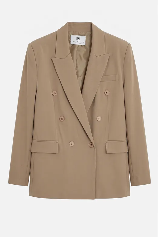 Bayan Bej Kruvaze Blazer Ceket - BSL