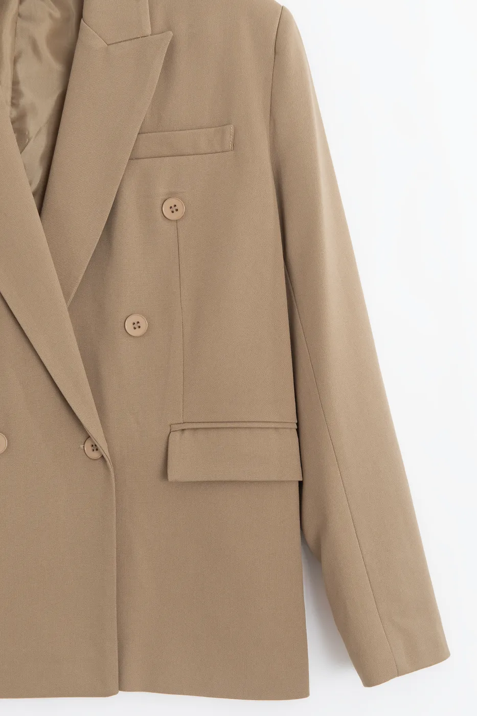 Bayan Bej Kruvaze Blazer Ceket