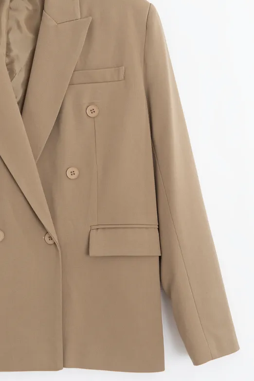 Bayan Bej Kruvaze Blazer Ceket - BSL
