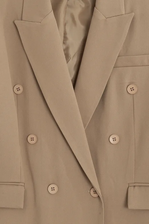 Bayan Bej Kruvaze Blazer Ceket - BSL