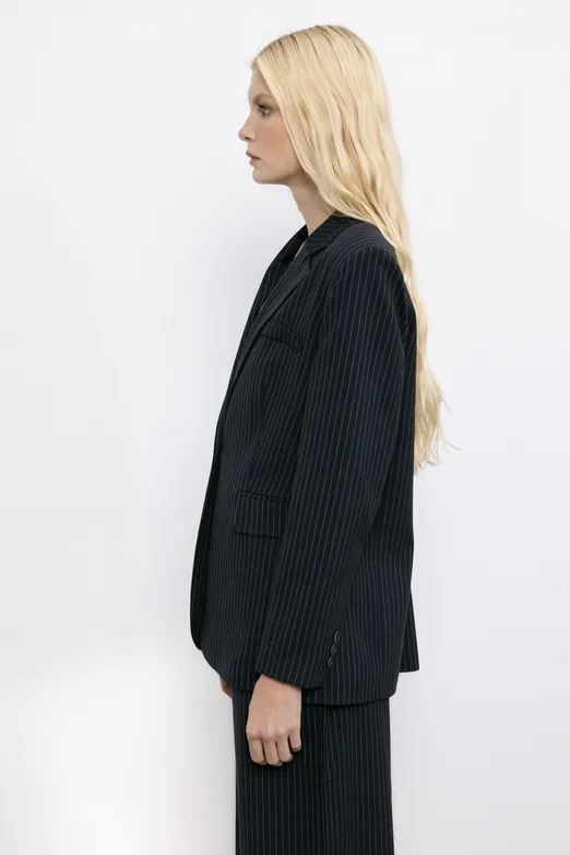 Bayan Siyah Çizgili Blazer Ceket - BSL