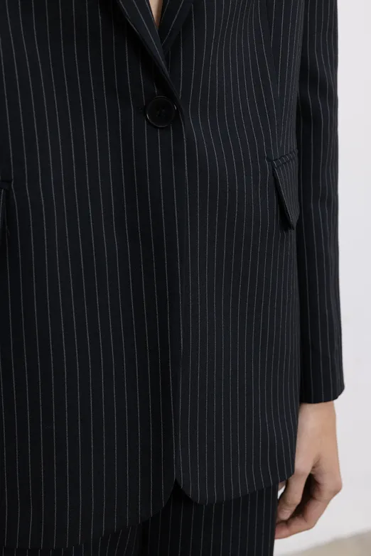 Bayan Siyah Çizgili Blazer Ceket - BSL