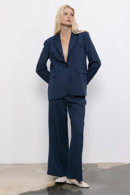 Bayan  Çizgili Bol Paça Pantolon