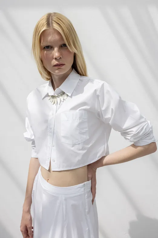 Bayan Beyaz %100 Cotton Crop Gömlek - BSL