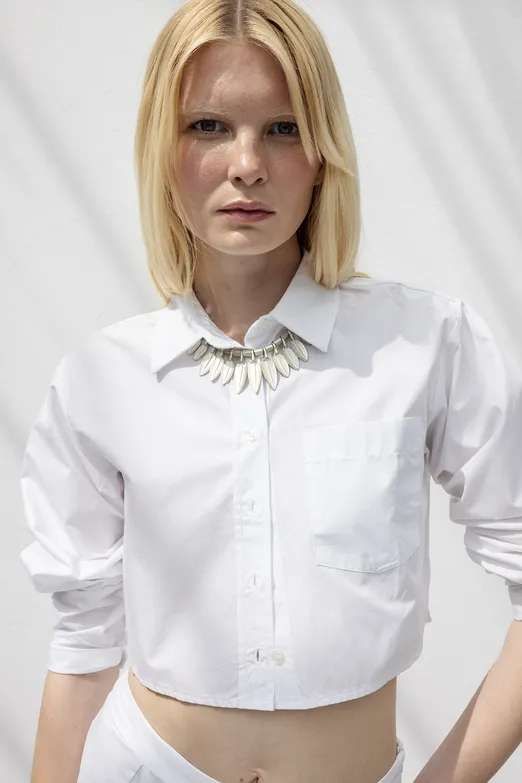 Bayan Beyaz %100 Cotton Crop Gömlek - BSL