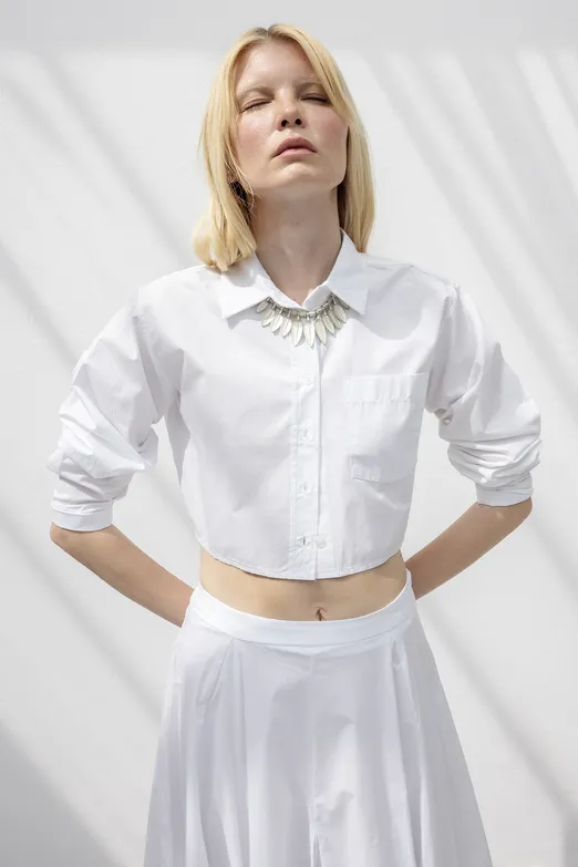 Bayan Beyaz %100 Cotton Crop Gömlek - BSL