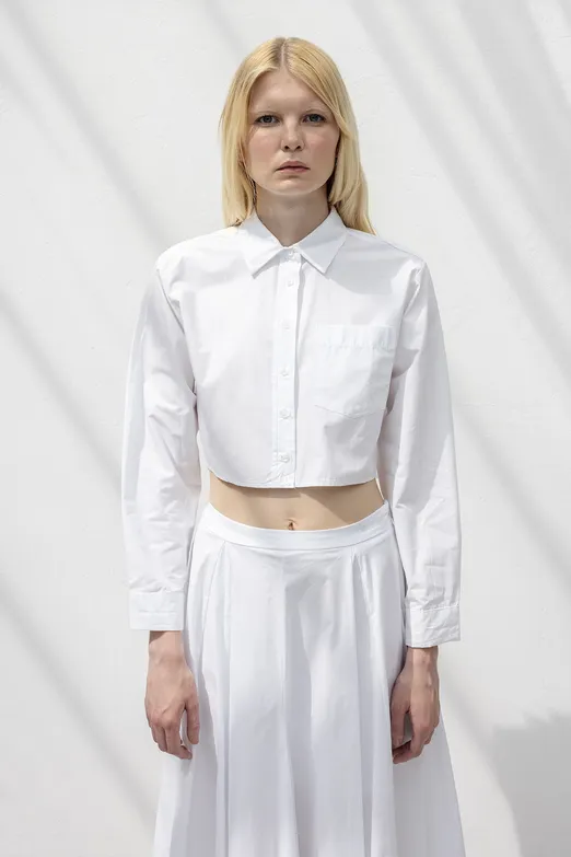 Bayan Beyaz %100 Cotton Crop Gömlek - BSL