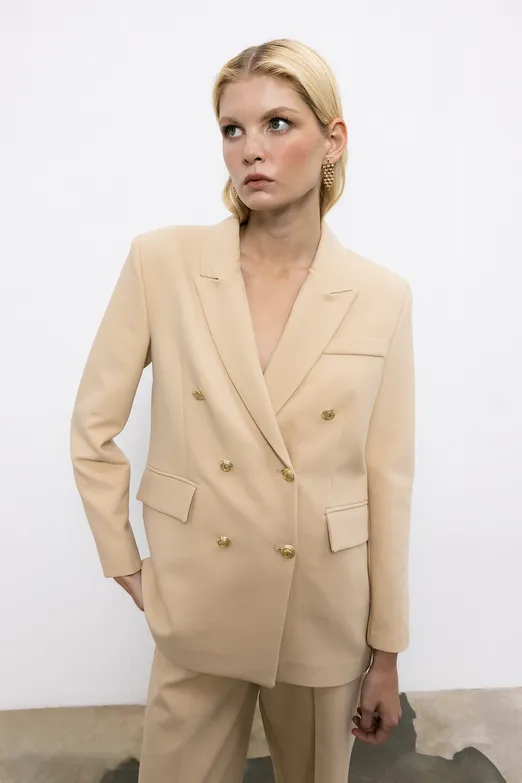 Bayan Bej Kruvaze  Blazer Ceket - BSL