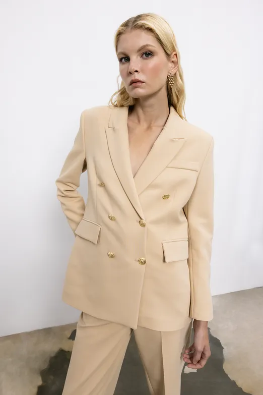Bayan Bej Kruvaze  Blazer Ceket - BSL