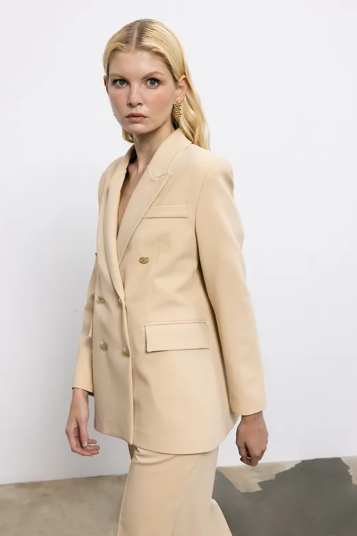 Bayan Bej Kruvaze  Blazer Ceket - BSL