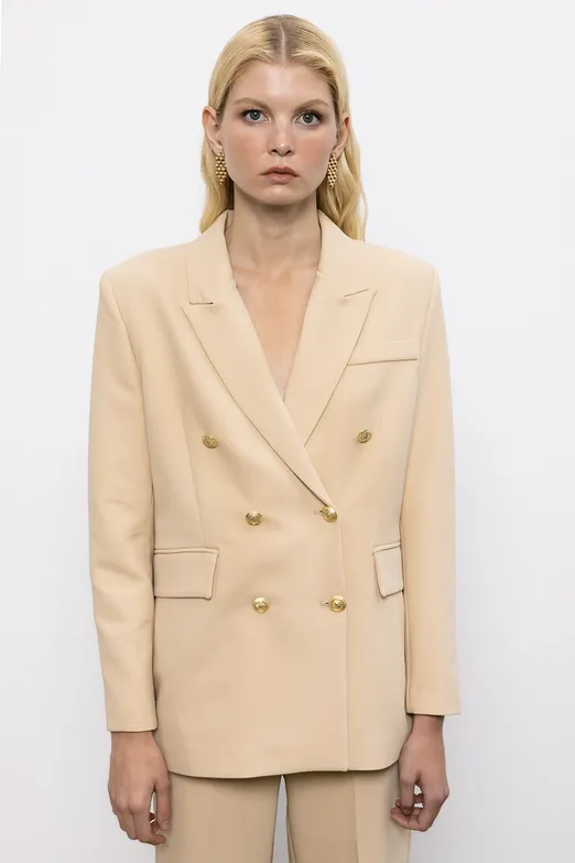 Bayan Bej Kruvaze  Blazer Ceket - BSL