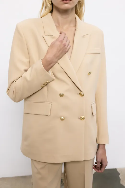 Bayan Bej Kruvaze  Blazer Ceket - BSL