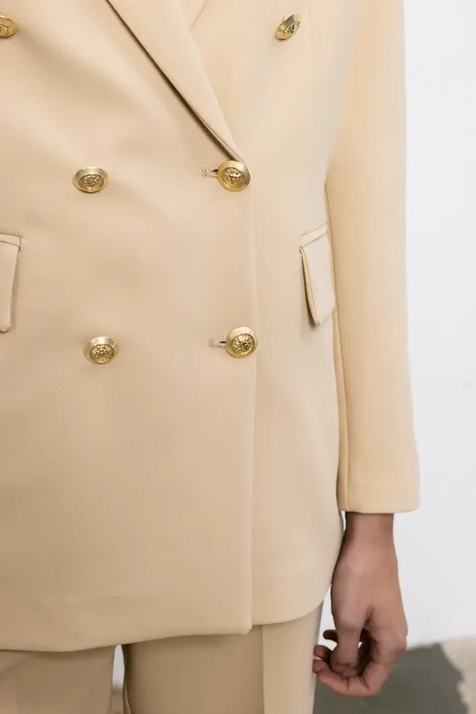 Bayan Bej Kruvaze  Blazer Ceket - BSL