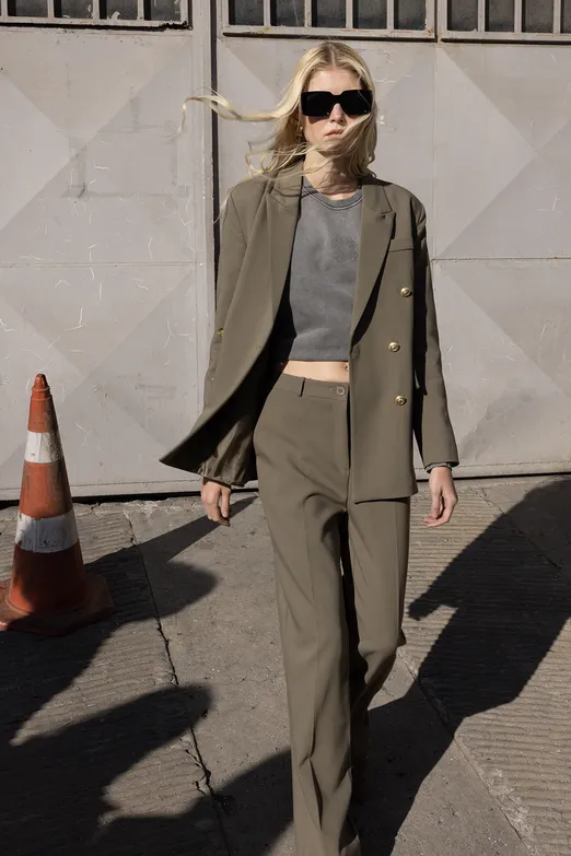 Bayan Haki Kruvaze  Blazer Ceket - BSL