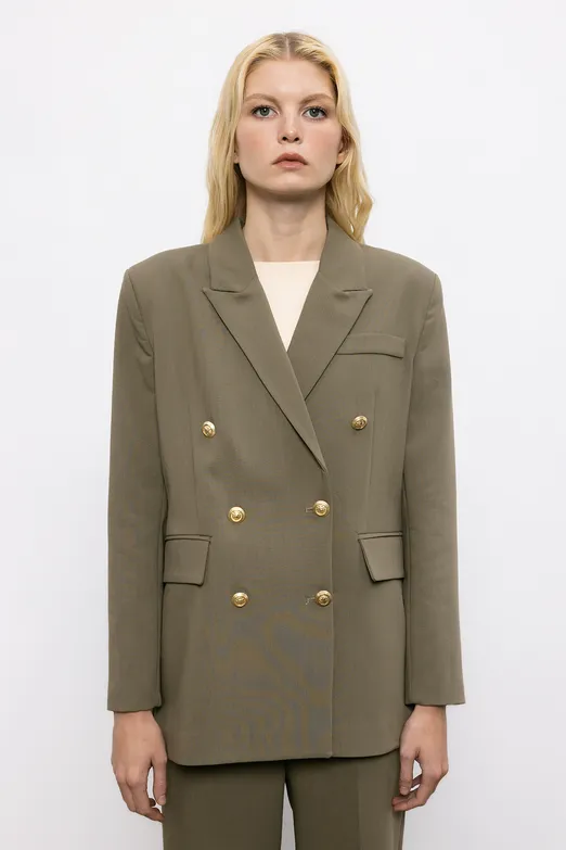 Bayan Haki Kruvaze  Blazer Ceket - BSL