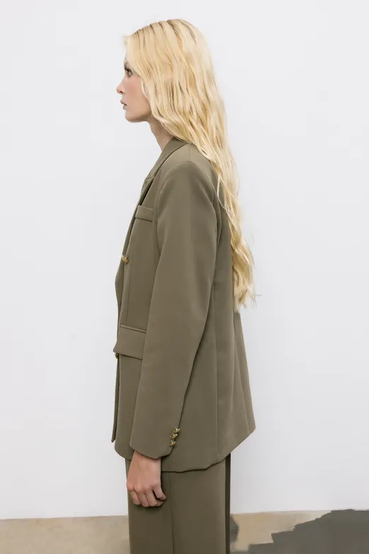 Bayan Haki Kruvaze  Blazer Ceket - BSL