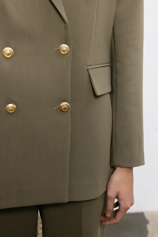 Bayan Haki Kruvaze  Blazer Ceket - BSL