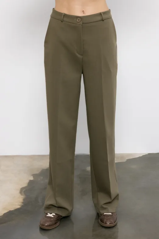 Bayan Haki Yüksek Bel Düz Kesim Pantolon - BSL