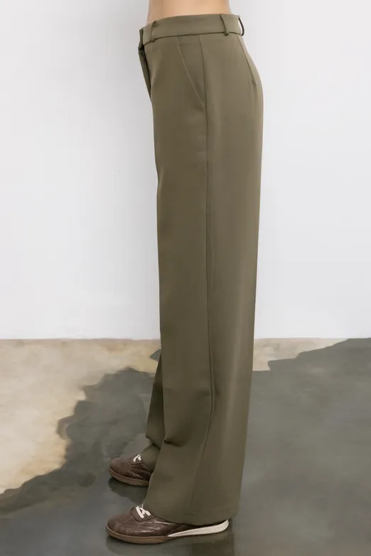 Bayan Haki Yüksek Bel Düz Kesim Pantolon - BSL