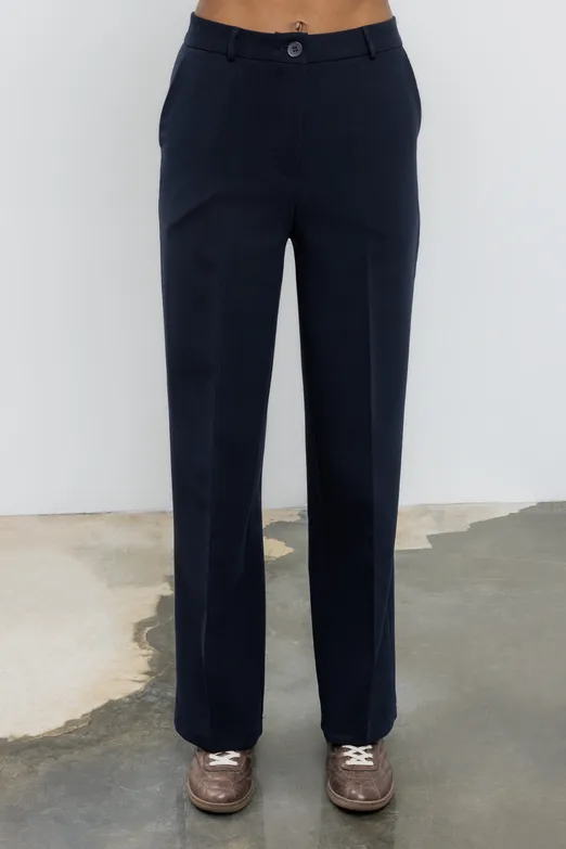 Bayan Lacivert Yüksek Bel Düz Kesim Pantolon - BSL
