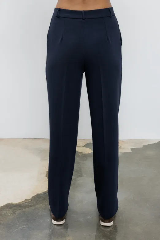Bayan Lacivert Yüksek Bel Düz Kesim Pantolon - BSL
