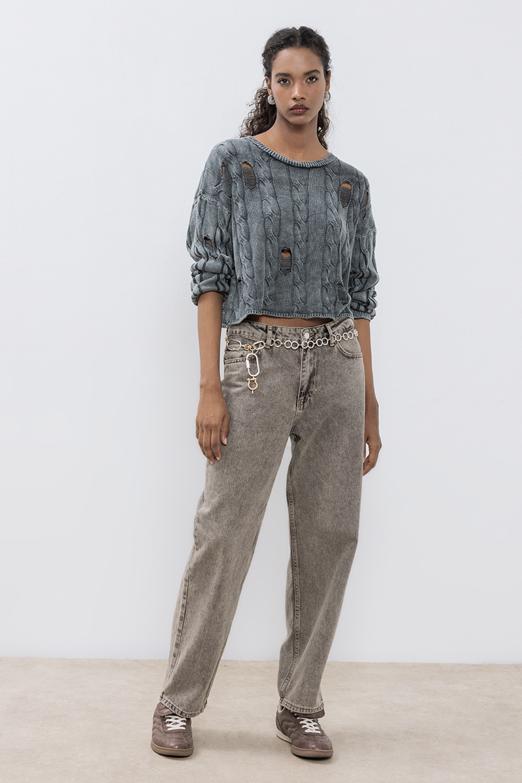 Bayan  Düz Kesim Denim Pantolon